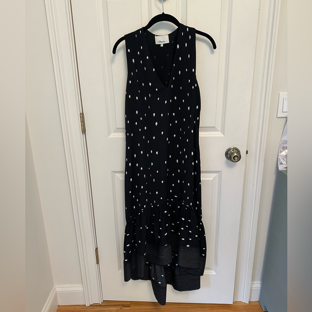 3.1 Phillip Lim High-Low Painted Dress Black Sleeveless‎ Midi size 6
